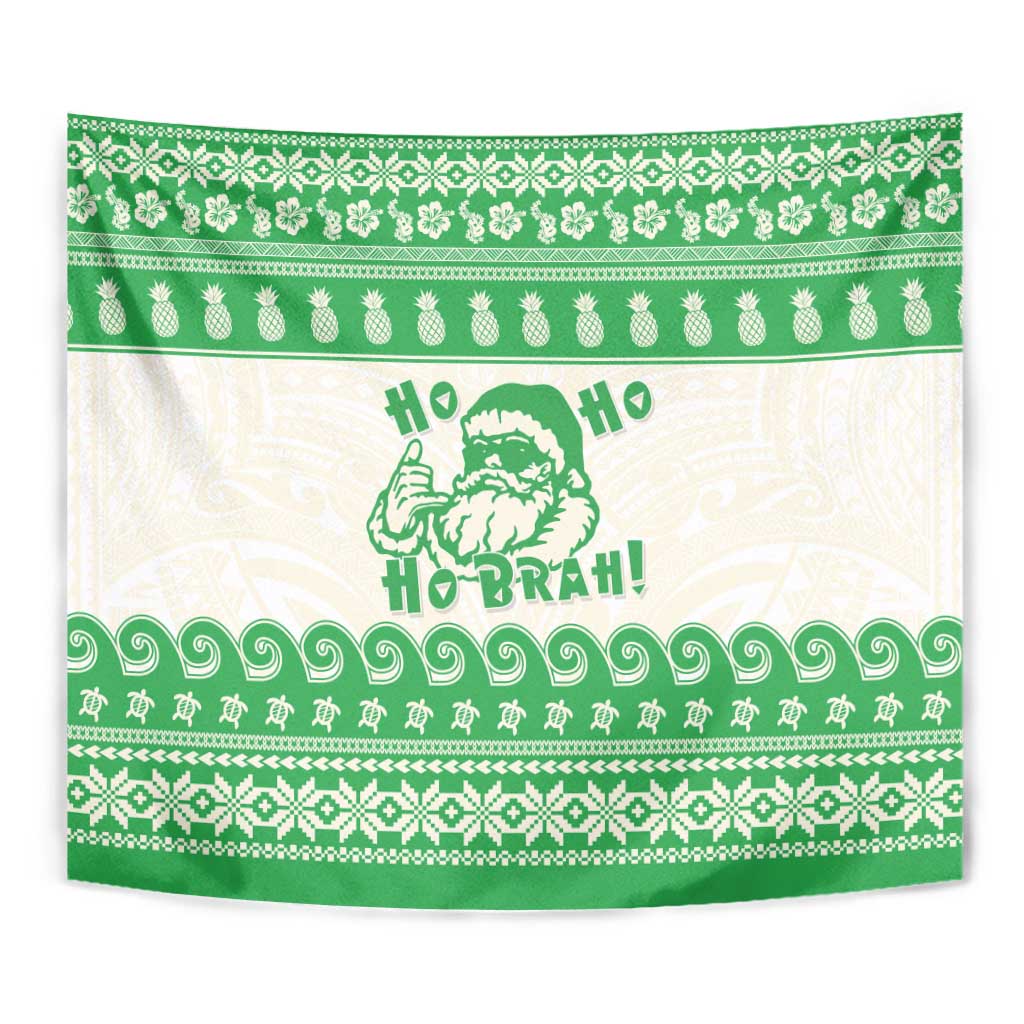 Green Mele Kalikimaka Hawaii Tapestry Funny Ho Ho Ho Santa Shaka - Polynesian Pride