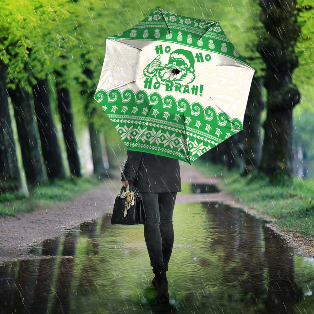 Green Mele Kalikimaka Hawaii Umbrella Funny Ho Ho Ho Santa Shaka LT14 - Polynesian Pride