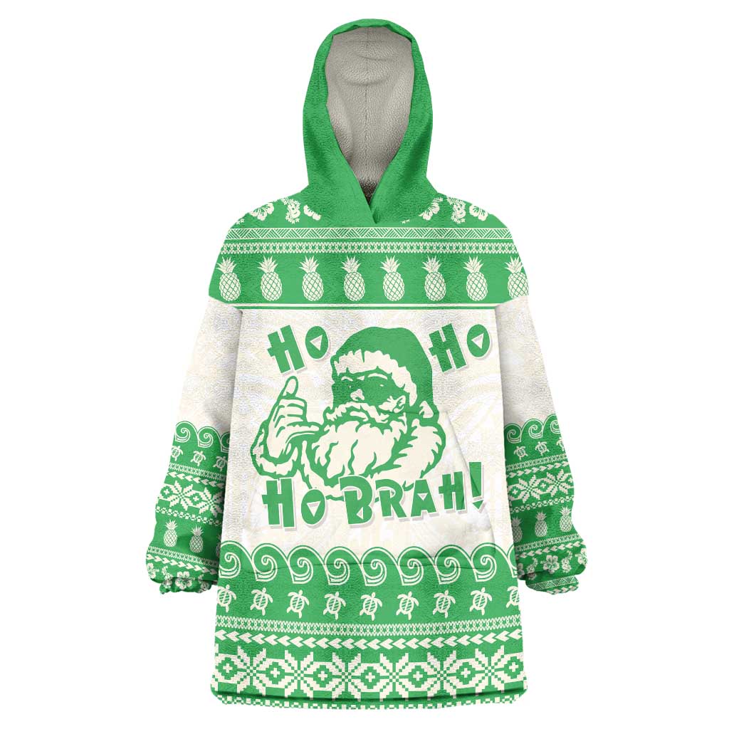 Green Mele Kalikimaka Hawaii Wearable Blanket Hoodie Funny Ho Ho Ho Santa Shaka - Polynesian Pride
