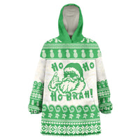 Green Mele Kalikimaka Hawaii Wearable Blanket Hoodie Funny Ho Ho Ho Santa Shaka - Polynesian Pride
