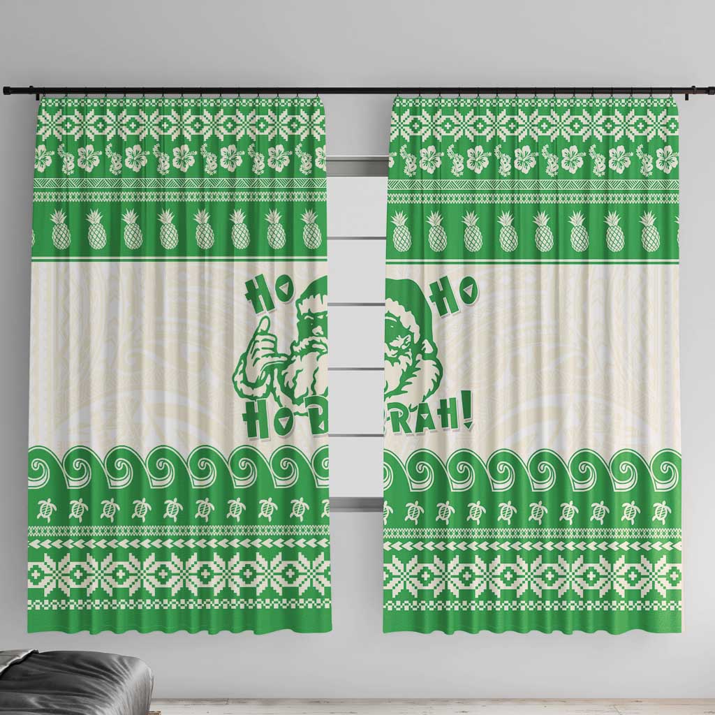 Green Mele Kalikimaka Hawaii Window Curtain Funny Ho Ho Ho Santa Shaka - Polynesian Pride