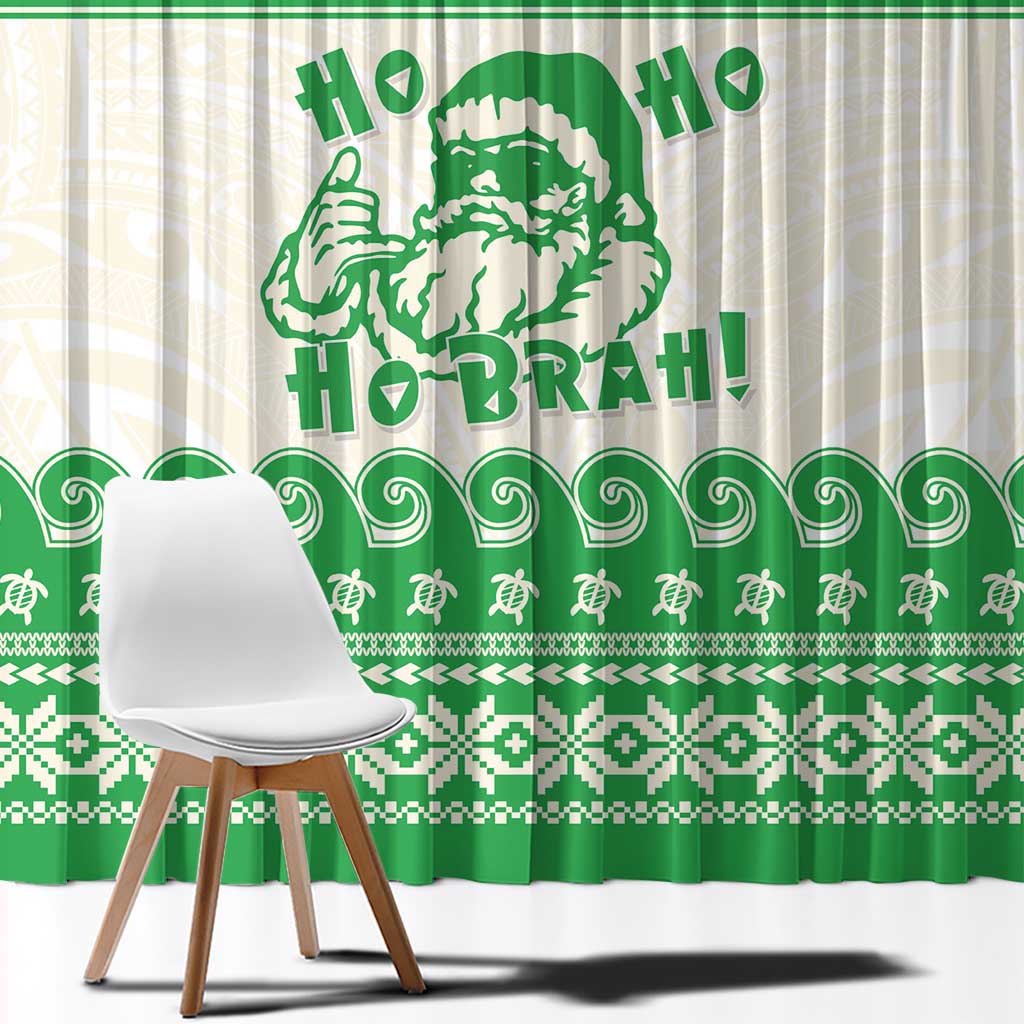 Green Mele Kalikimaka Hawaii Window Curtain Funny Ho Ho Ho Santa Shaka - Polynesian Pride