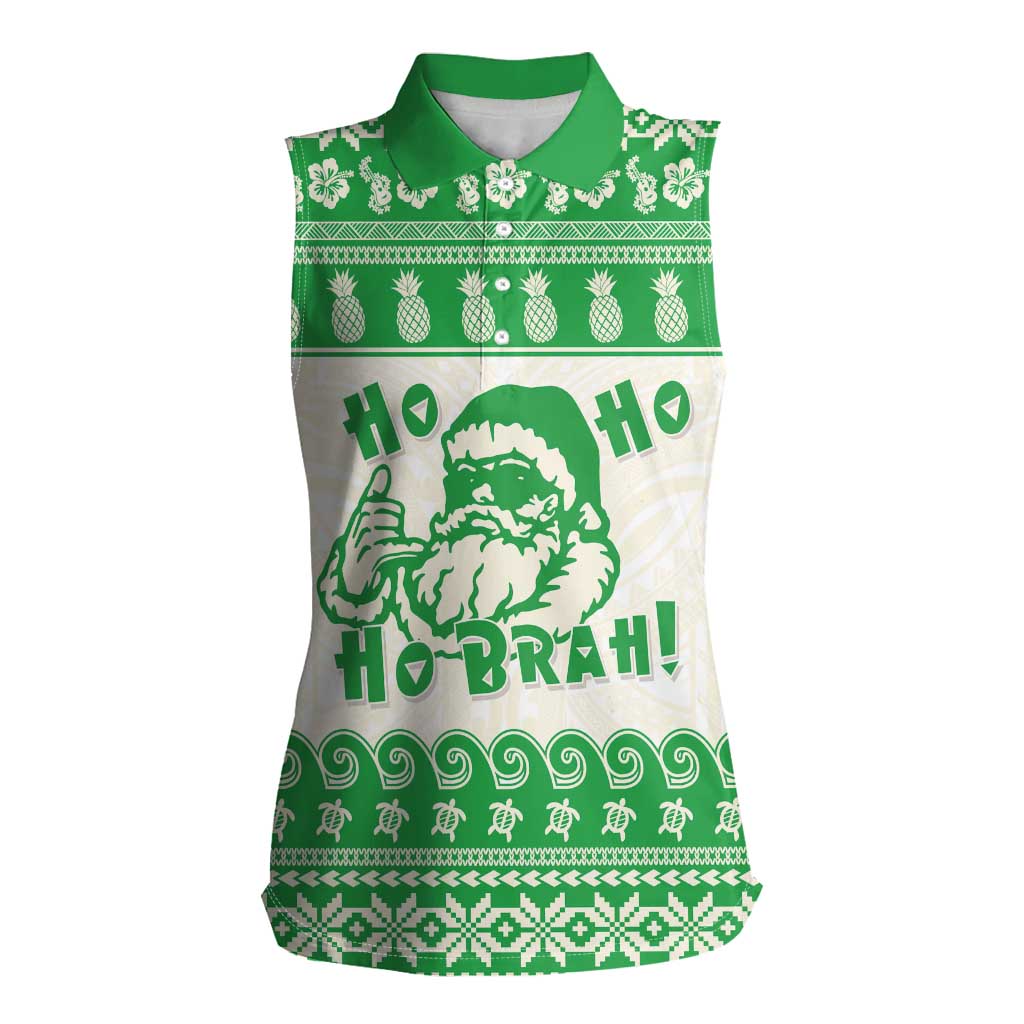 Green Mele Kalikimaka Hawaii Women Sleeveless Polo Shirt Funny Ho Ho Ho Santa Shaka - Polynesian Pride