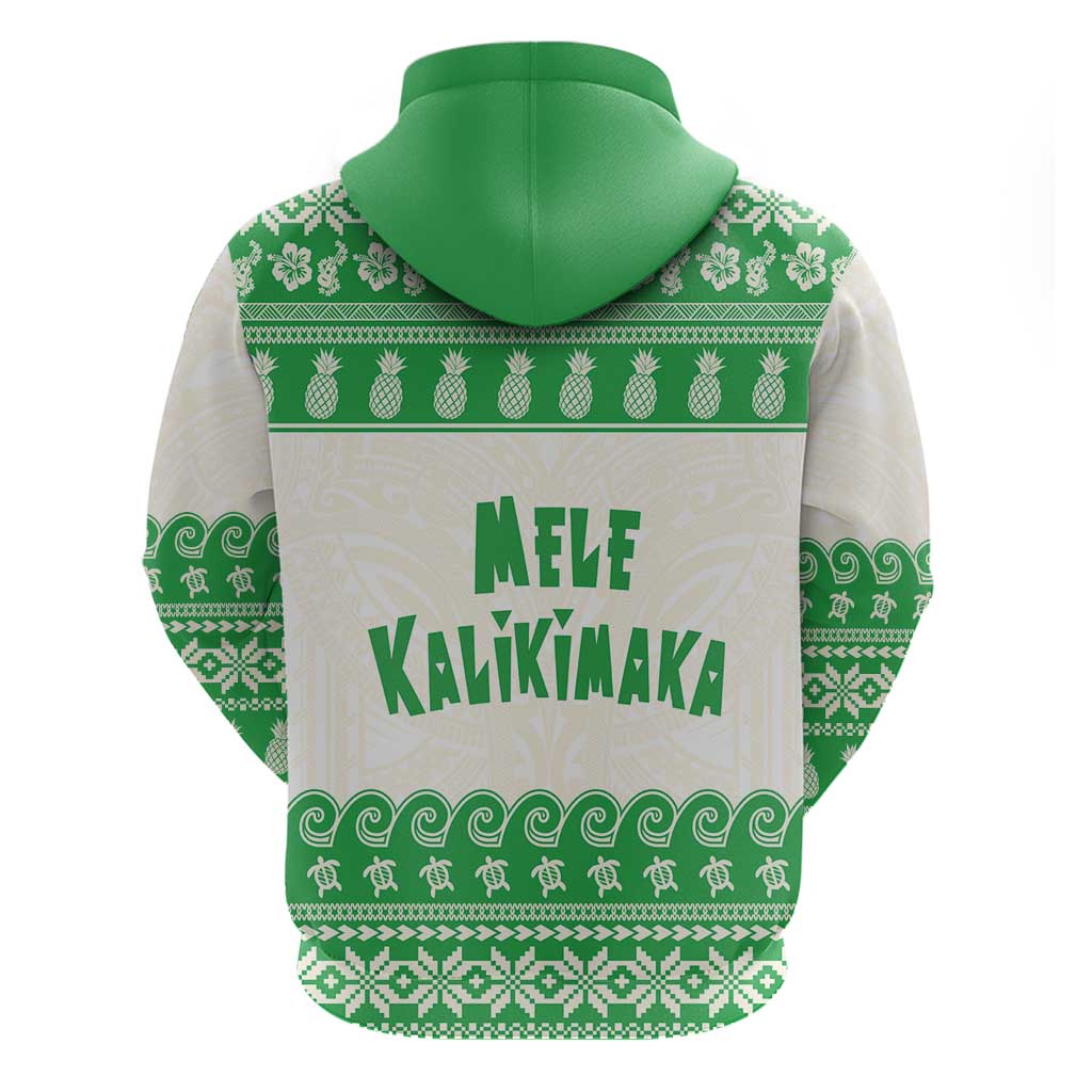 Green Mele Kalikimaka Hawaii Zip Hoodie Funny Ho Ho Ho Santa Shaka - Polynesian Pride