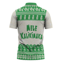 Green Mele Kalikimaka Hawaii Zipper Polo Shirt Funny Ho Ho Ho Santa Shaka - Polynesian Pride