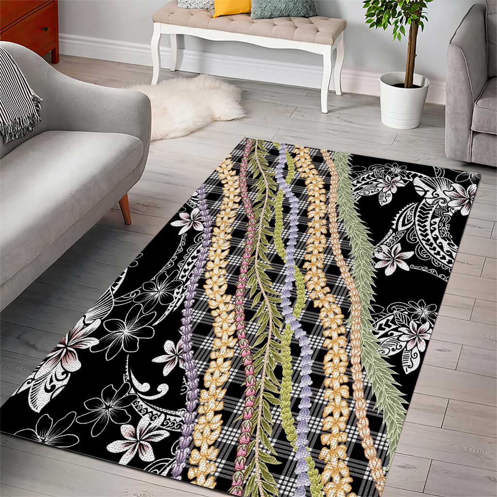 Black Palaka Hawaii Leis Area Rug Hawaiian-plaid Elegant Tropical Vibes - Polynesian Pride