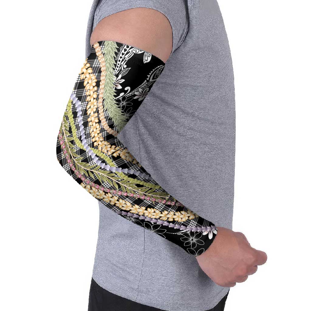 Black Palaka Hawaii Leis Arm Sleeves Hawaiian-plaid Elegant Tropical Vibes - Polynesian Pride