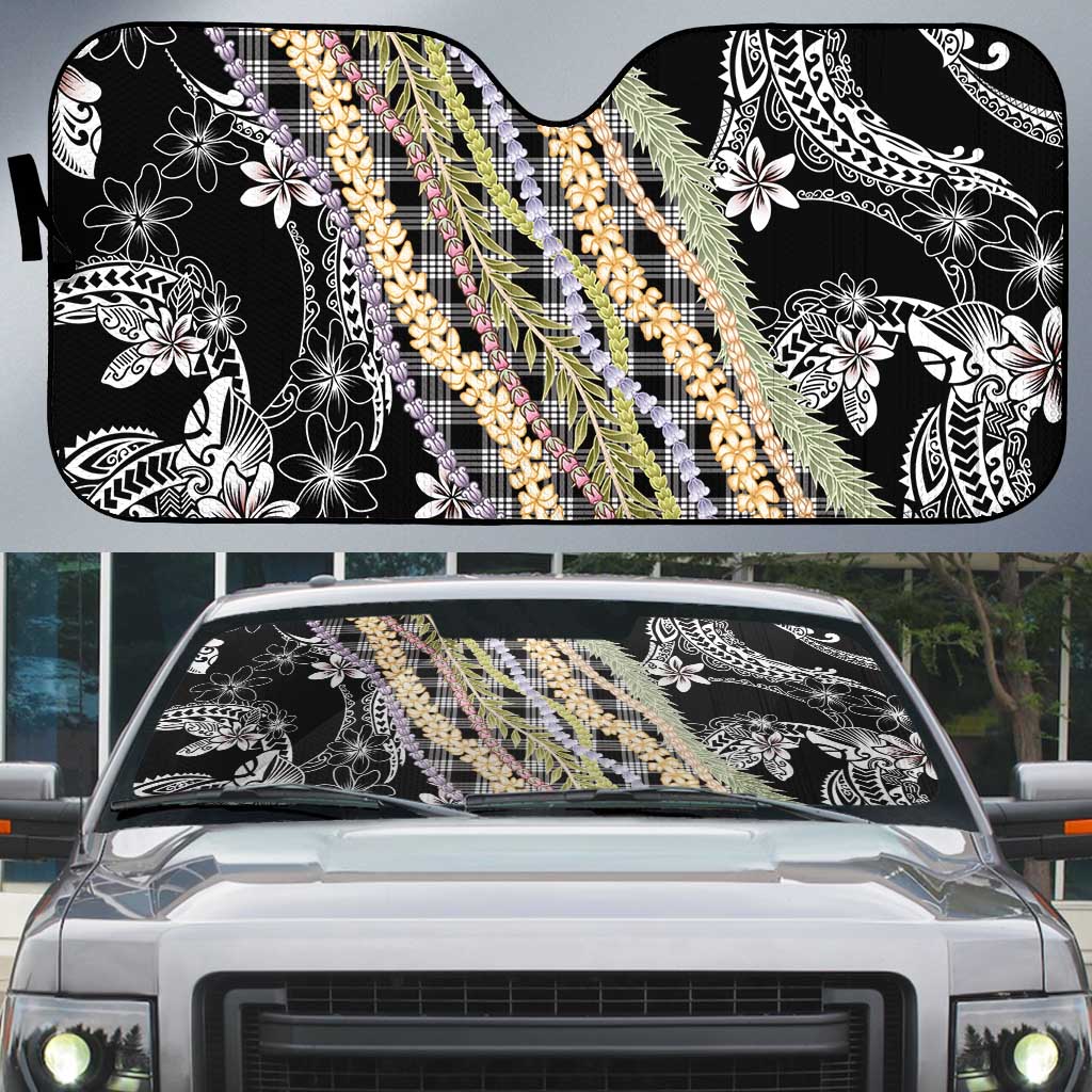 Black Palaka Hawaii Leis Auto Sun Shade Hawaiian-plaid Elegant Tropical Vibes LT14 Black - Polynesian Pride