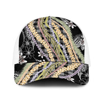 Black Palaka Hawaii Leis Baseball Net Cap Hawaiian-plaid Elegant Tropical Vibes - Polynesian Pride