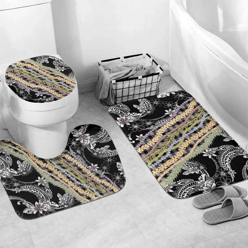 Black Palaka Hawaii Leis Bathroom Set Hawaiian-plaid Elegant Tropical Vibes - Polynesian Pride