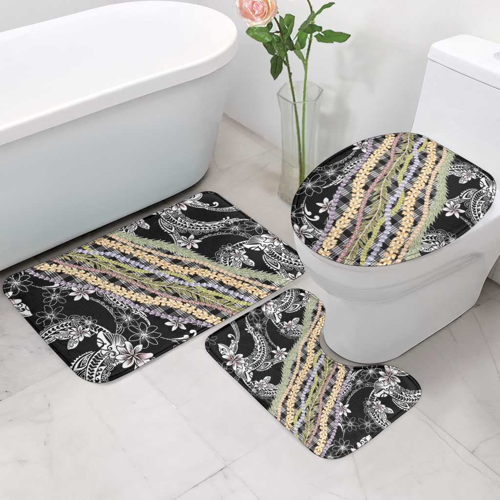 Black Palaka Hawaii Leis Bathroom Set Hawaiian-plaid Elegant Tropical Vibes - Polynesian Pride