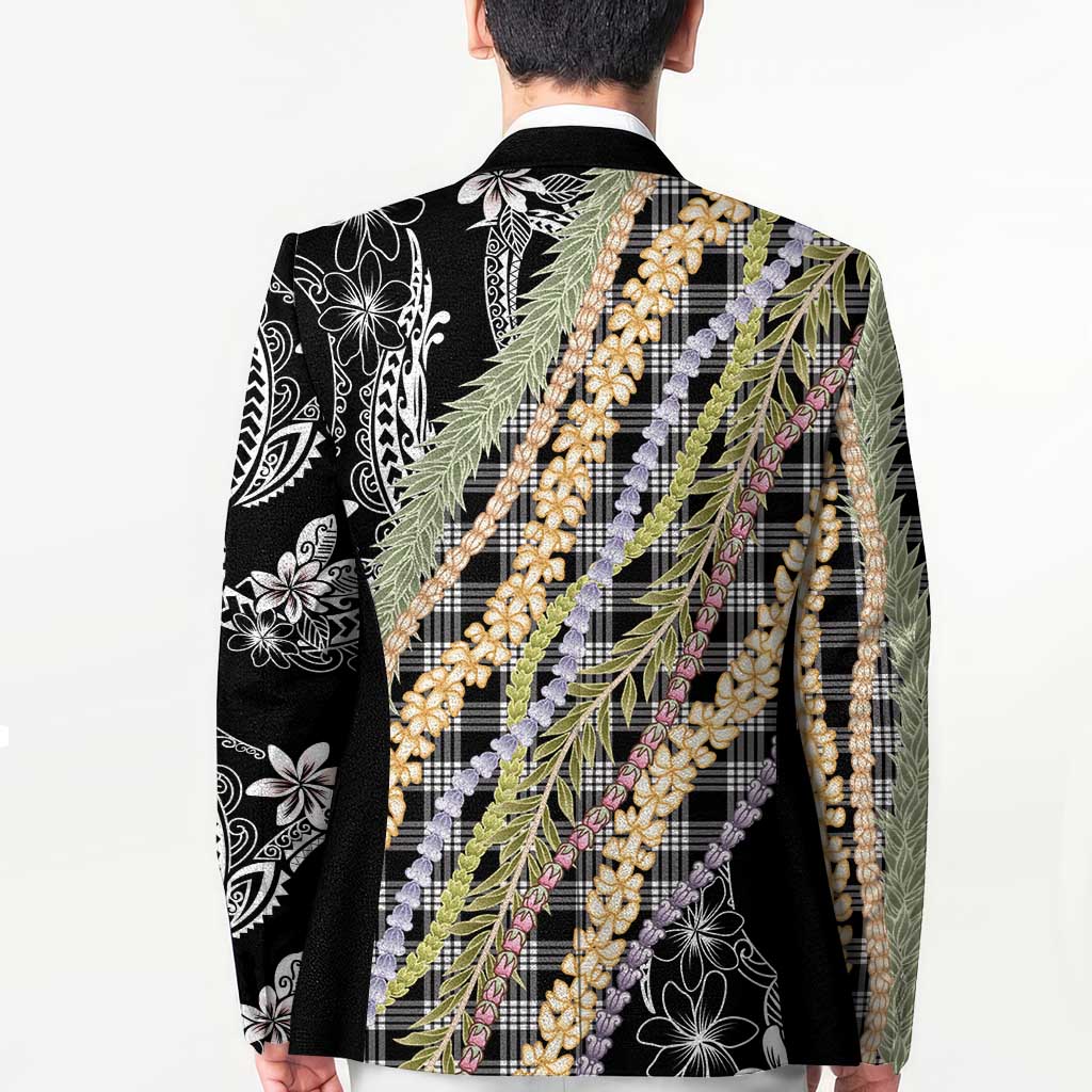 Black Palaka Hawaii Leis Blazer Hawaiian-plaid Elegant Tropical Vibes - Polynesian Pride