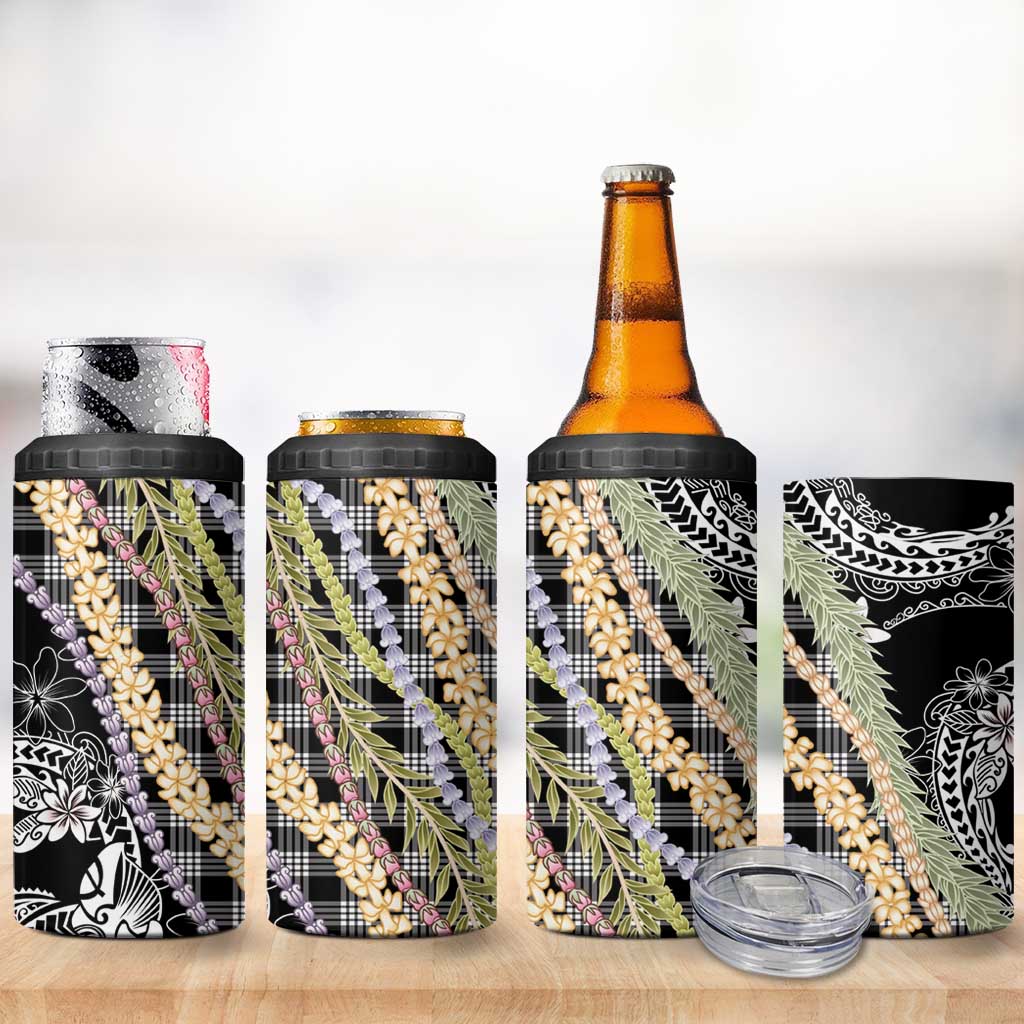 Black Palaka Hawaii Leis 4 in 1 Can Cooler Tumbler Hawaiian-plaid Elegant Tropical Vibes LT14 - Polynesian Pride
