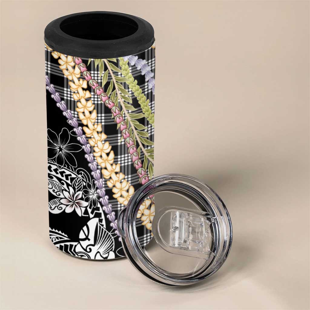 Black Palaka Hawaii Leis 4 in 1 Can Cooler Tumbler Hawaiian-plaid Elegant Tropical Vibes LT14 - Polynesian Pride