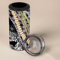 Black Palaka Hawaii Leis 4 in 1 Can Cooler Tumbler Hawaiian-plaid Elegant Tropical Vibes LT14 - Polynesian Pride
