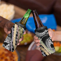 Black Palaka Hawaii Leis 4 in 1 Can Cooler Tumbler Hawaiian-plaid Elegant Tropical Vibes LT14 - Polynesian Pride