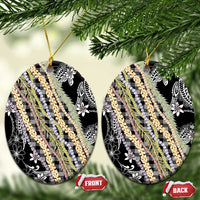 Black Palaka Hawaii Leis Ceramic Ornament Hawaiian-plaid Elegant Tropical Vibes - Polynesian Pride