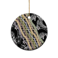 Black Palaka Hawaii Leis Ceramic Ornament Hawaiian-plaid Elegant Tropical Vibes - Polynesian Pride