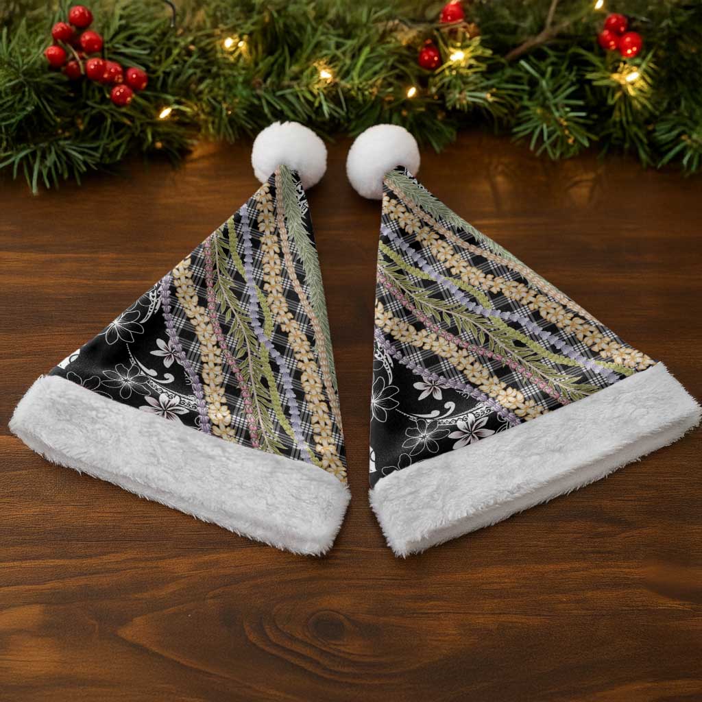 Black Palaka Hawaii Leis Christmas Santa Hat Hawaiian-plaid Elegant Tropical Vibes - Polynesian Pride