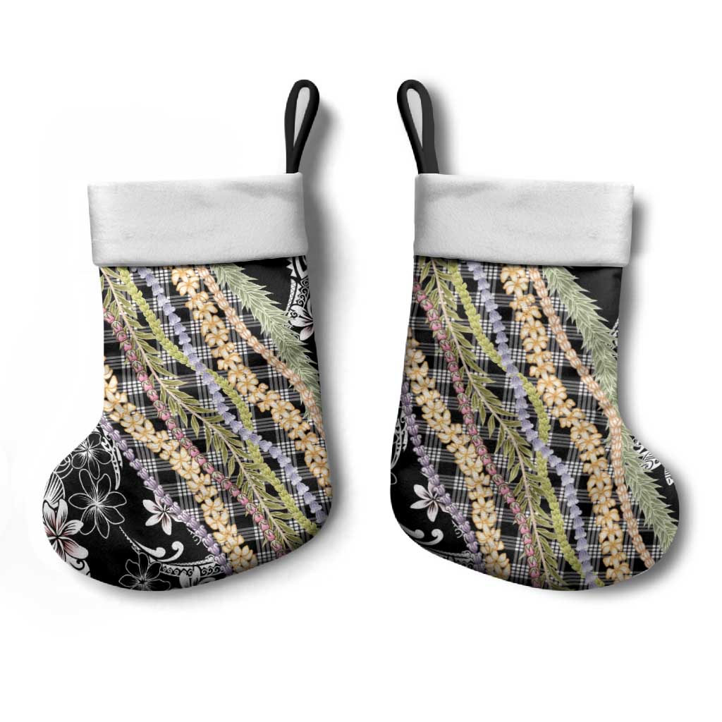 Black Palaka Hawaii Leis Christmas Stocking Hawaiian-plaid Elegant Tropical Vibes - Polynesian Pride