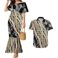 Black Palaka Hawaii Leis Couples Matching Mermaid Dress and Hawaiian Shirt Hawaiian-plaid Elegant Tropical Vibes - Polynesian Pride