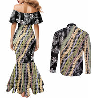 Black Palaka Hawaii Leis Couples Matching Mermaid Dress and Long Sleeve Button Shirt Hawaiian-plaid Elegant Tropical Vibes LT14 - Polynesian Pride