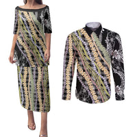 Black Palaka Hawaii Leis Couples Matching Puletasi and Long Sleeve Button Shirt Hawaiian-plaid Elegant Tropical Vibes - Polynesian Pride