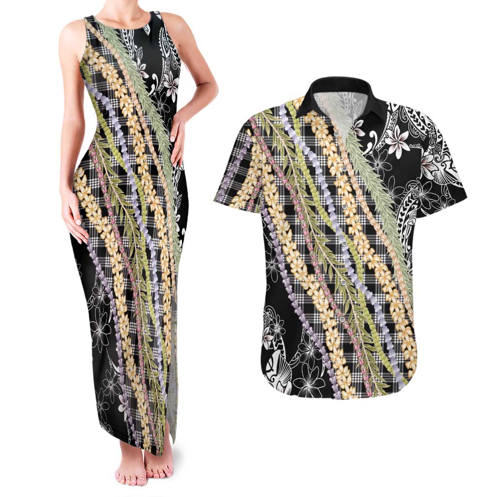 Black Palaka Hawaii Leis Couples Matching Tank Maxi Dress and Hawaiian Shirt Hawaiian-plaid Elegant Tropical Vibes - Polynesian Pride