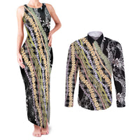 Black Palaka Hawaii Leis Couples Matching Tank Maxi Dress and Long Sleeve Button Shirt Hawaiian-plaid Elegant Tropical Vibes LT14 Black - Polynesian Pride