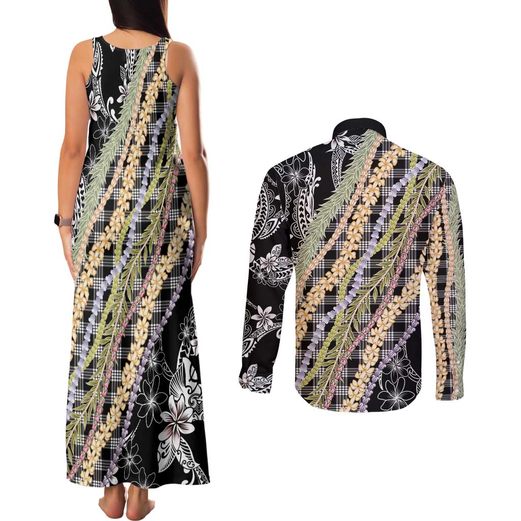 Black Palaka Hawaii Leis Couples Matching Tank Maxi Dress and Long Sleeve Button Shirt Hawaiian-plaid Elegant Tropical Vibes LT14 - Polynesian Pride