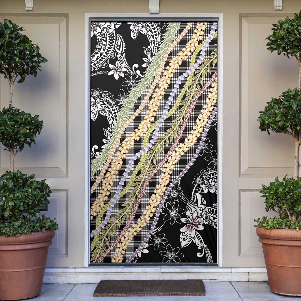 Black Palaka Hawaii Leis Door Cover Hawaiian-plaid Elegant Tropical Vibes LT14 Black - Polynesian Pride