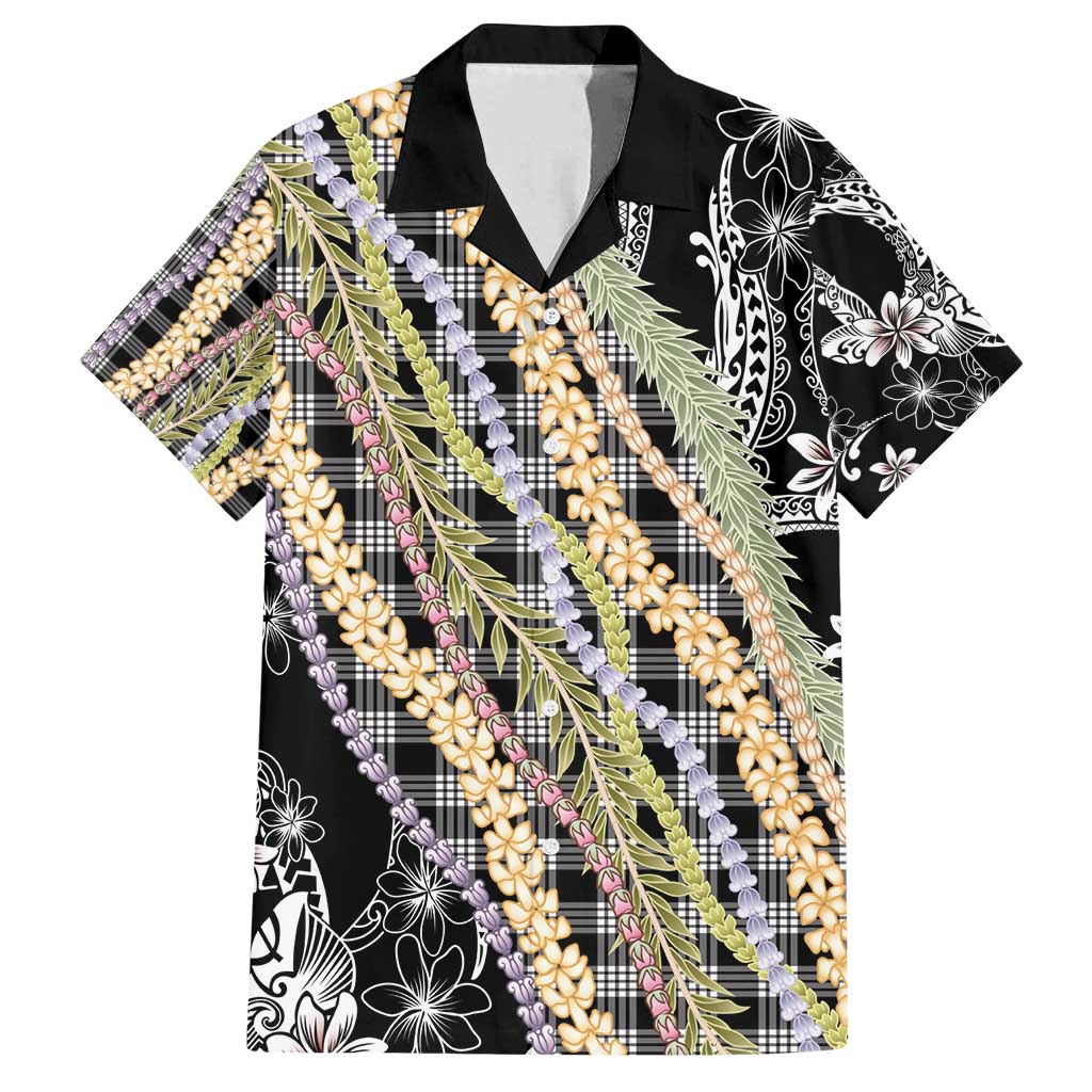 Black Palaka Hawaii Leis Family Matching Off Shoulder Short Dress and Hawaiian Shirt Hawaiian-plaid Elegant Tropical Vibes - Polynesian Pride