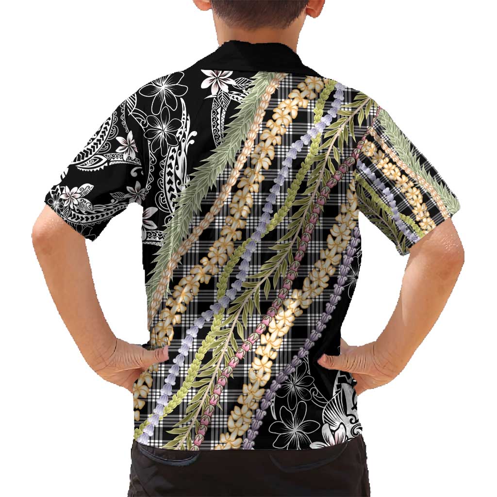 Black Palaka Hawaii Leis Family Matching Puletasi and Hawaiian Shirt Hawaiian-plaid Elegant Tropical Vibes - Polynesian Pride