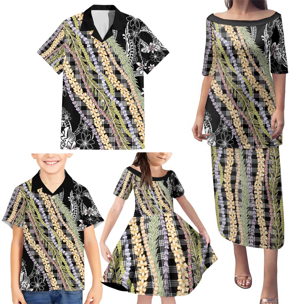 Black Palaka Hawaii Leis Family Matching Puletasi and Hawaiian Shirt Hawaiian-plaid Elegant Tropical Vibes - Polynesian Pride