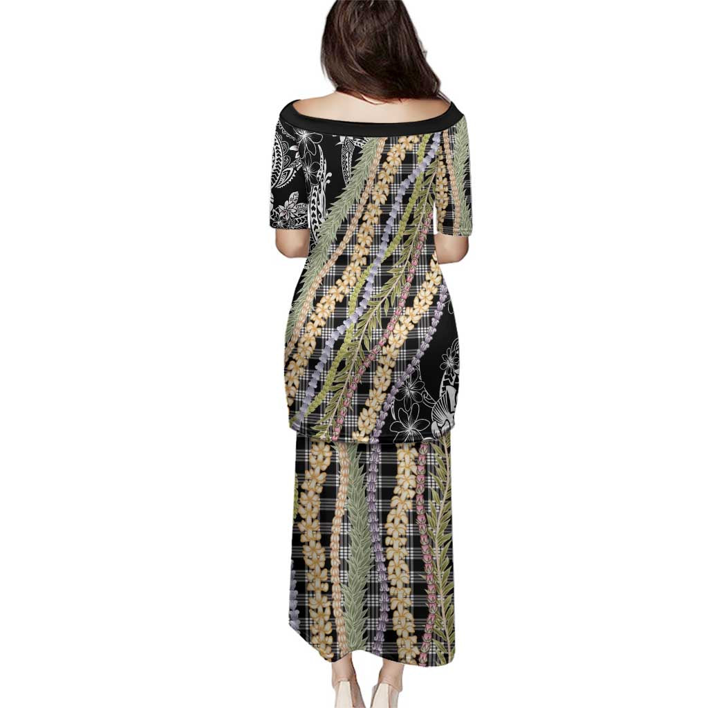 Black Palaka Hawaii Leis Family Matching Puletasi and Hawaiian Shirt Hawaiian-plaid Elegant Tropical Vibes - Polynesian Pride