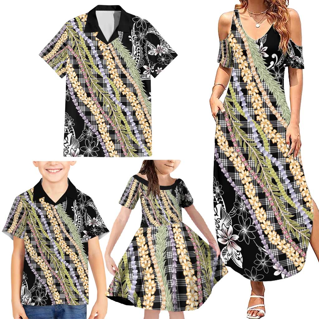 Black Palaka Hawaii Leis Family Matching Summer Maxi Dress and Hawaiian Shirt Hawaiian-plaid Elegant Tropical Vibes - Polynesian Pride