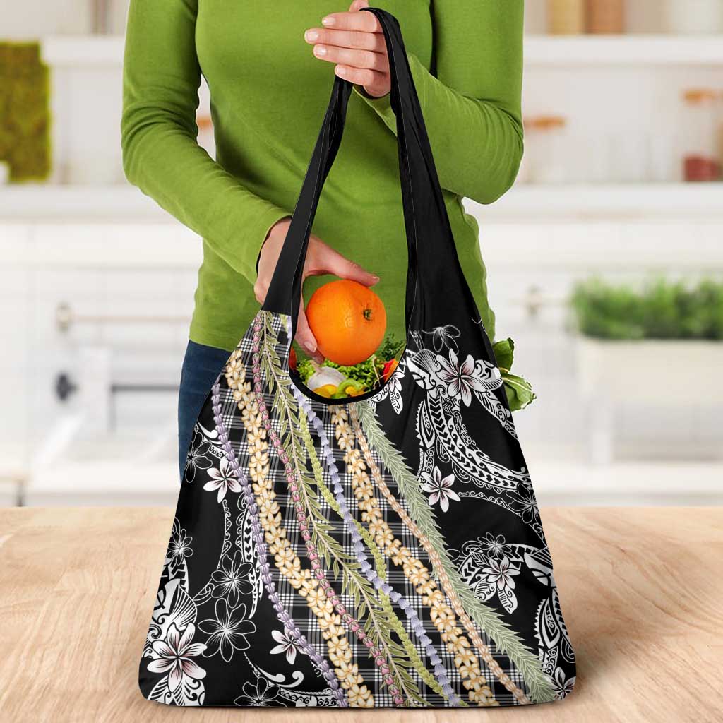 Black Palaka Hawaii Leis Grocery Bag Hawaiian-plaid Elegant Tropical Vibes LT14 - Polynesian Pride