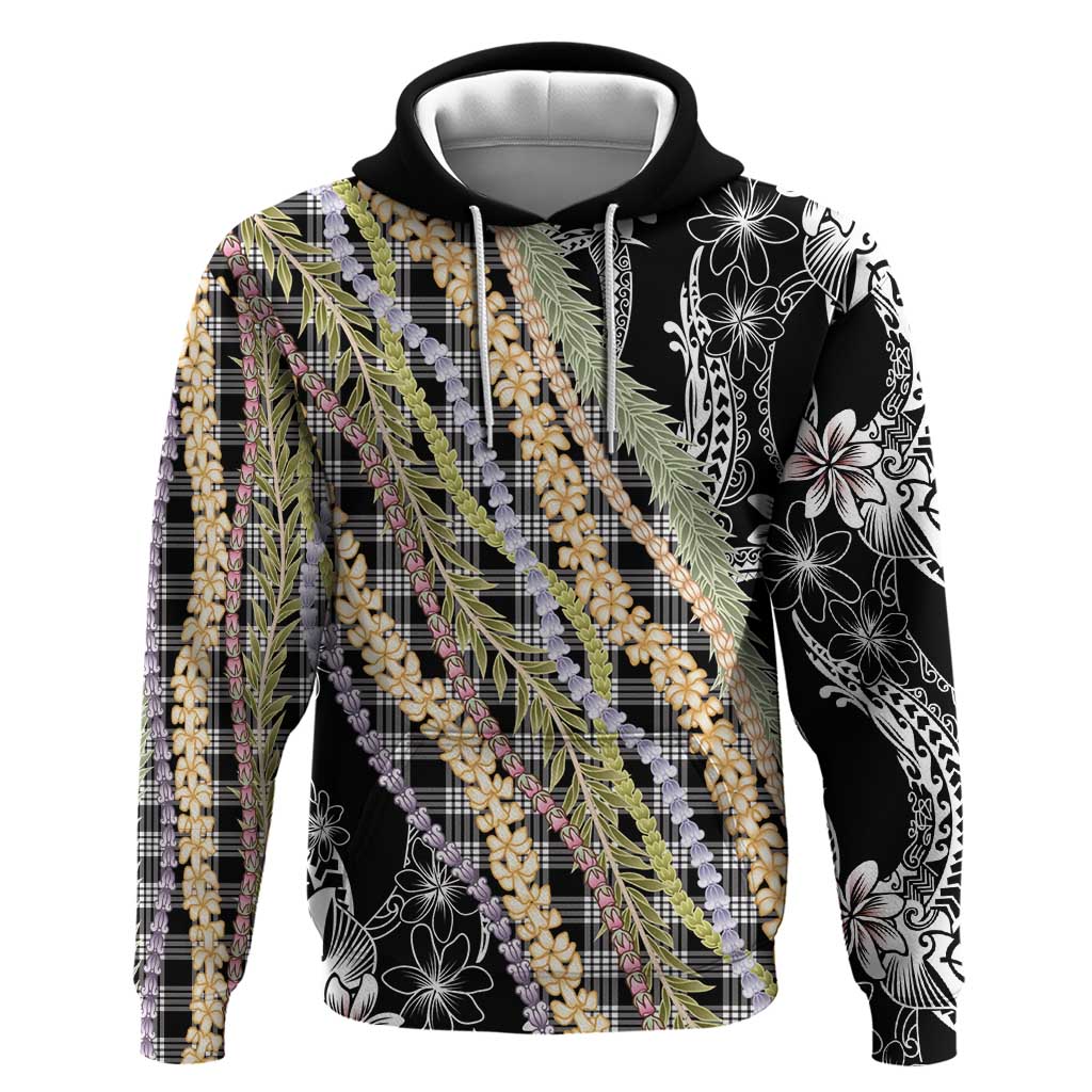 Black Palaka Hawaii Leis Hoodie Hawaiian-plaid Elegant Tropical Vibes - Polynesian Pride