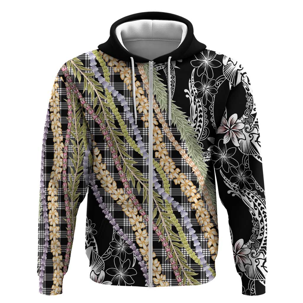 Black Palaka Hawaii Leis Hoodie Hawaiian-plaid Elegant Tropical Vibes - Polynesian Pride