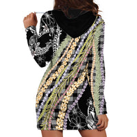 Black Palaka Hawaii Leis Hoodie Dress Hawaiian-plaid Elegant Tropical Vibes - Polynesian Pride