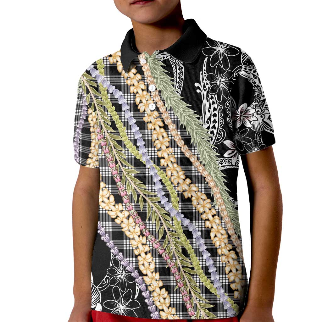Black Palaka Hawaii Leis Kid Polo Shirt Hawaiian-plaid Elegant Tropical Vibes - Polynesian Pride
