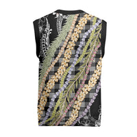 Black Palaka Hawaii Leis Christmas Knitted V-Neck Vest Hawaiian-plaid Elegant Tropical Vibes - Polynesian Pride