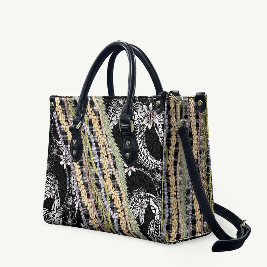 Black Palaka Hawaii Leis Leather Bag Hawaiian-plaid Elegant Tropical Vibes LT14 Black - Polynesian Pride