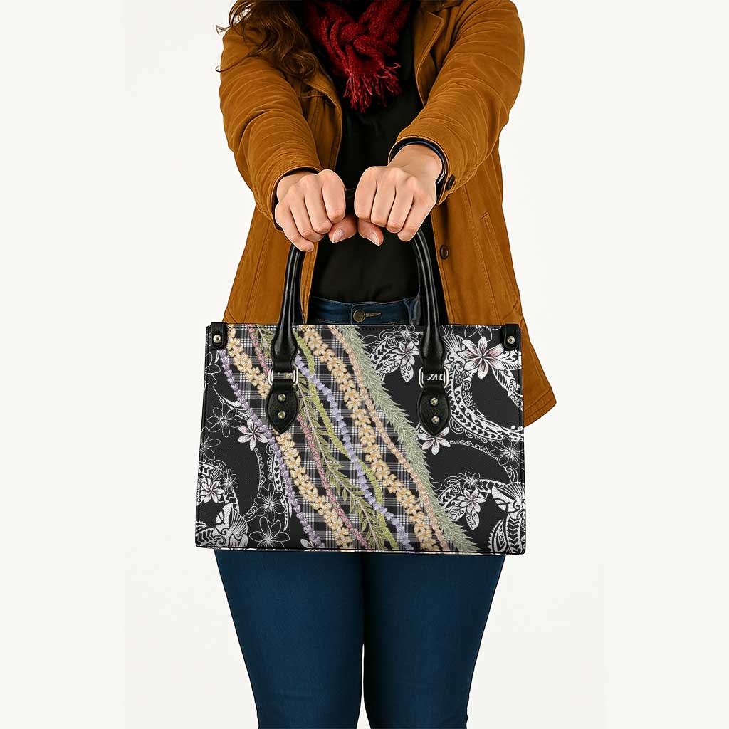 Black Palaka Hawaii Leis Leather Bag Hawaiian-plaid Elegant Tropical Vibes LT14 - Polynesian Pride