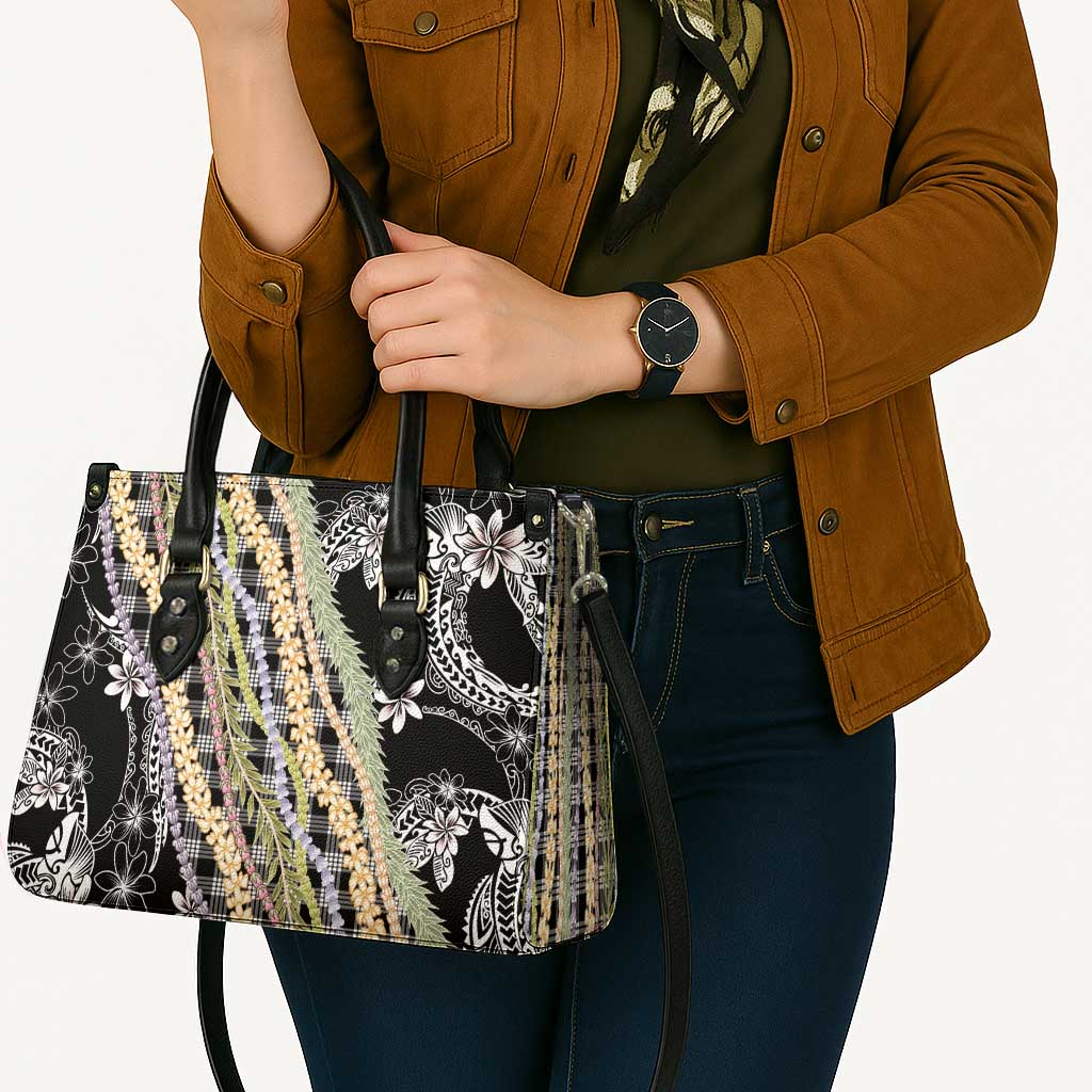 Black Palaka Hawaii Leis Leather Bag Hawaiian-plaid Elegant Tropical Vibes LT14 - Polynesian Pride