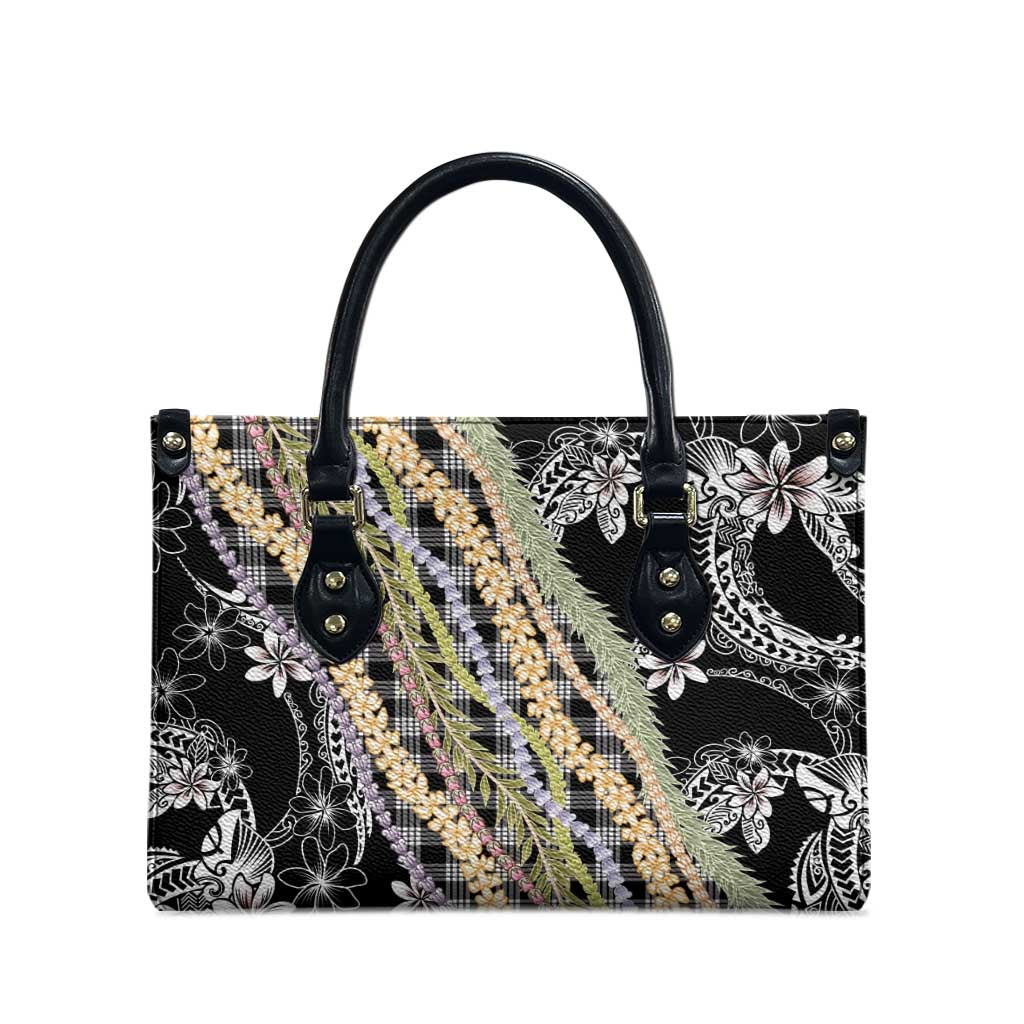 Black Palaka Hawaii Leis Leather Bag Hawaiian-plaid Elegant Tropical Vibes LT14 - Polynesian Pride