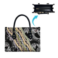 Black Palaka Hawaii Leis Leather Bag Hawaiian-plaid Elegant Tropical Vibes LT14 - Polynesian Pride