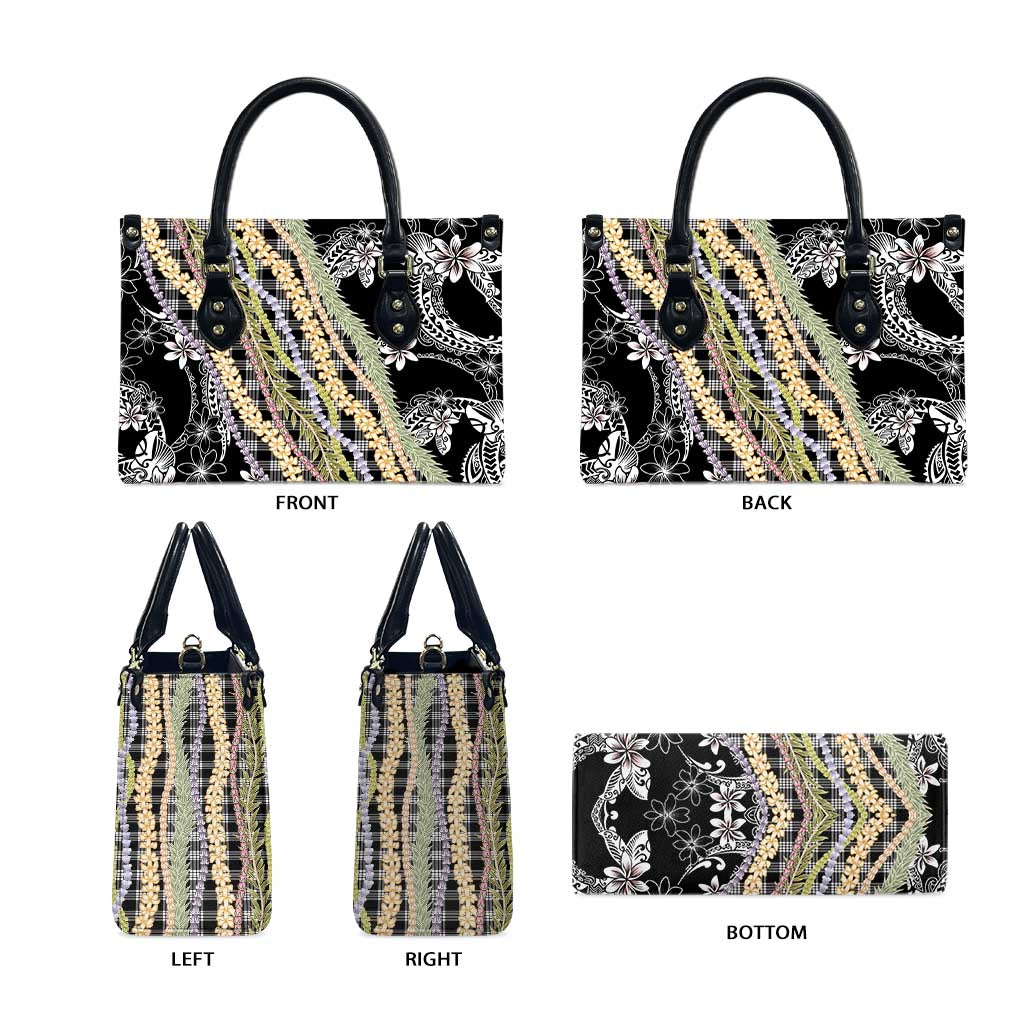 Black Palaka Hawaii Leis Leather Bag Hawaiian-plaid Elegant Tropical Vibes LT14 - Polynesian Pride