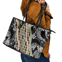 Black Palaka Hawaii Leis Leather Tote Bag Hawaiian-plaid Elegant Tropical Vibes - Polynesian Pride