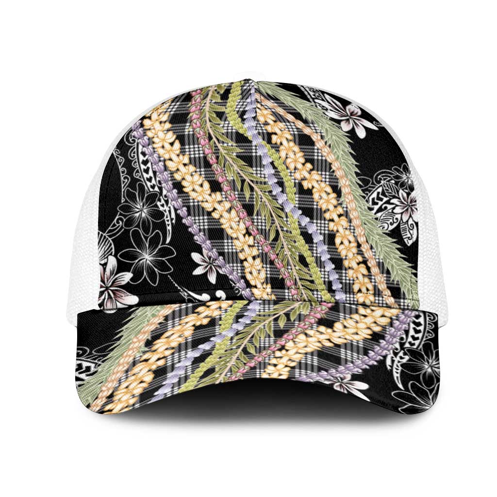 Black Palaka Hawaii Leis Mesh Trucker Cap Hawaiian-plaid Elegant Tropical Vibes - Polynesian Pride